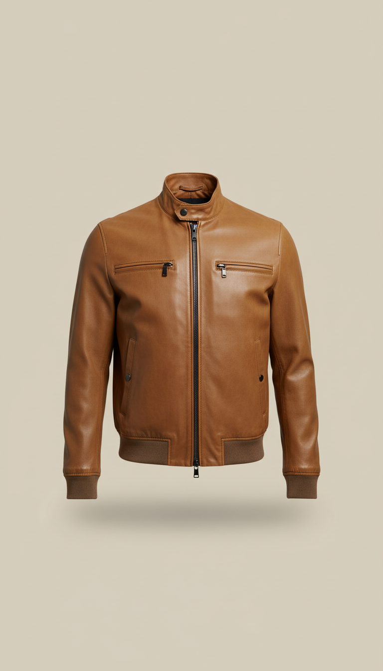 Tan Bomber Jacket Burnished Finish